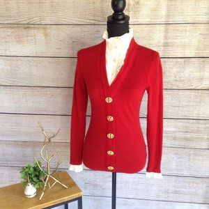 Tory Burch Red Sweater with Ruffle Insert